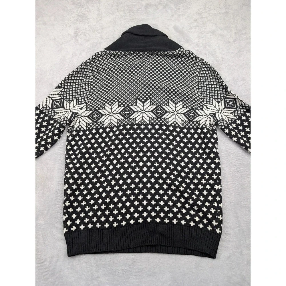 Express Sweater‎ Mens XL Black White Fair Isle Tight Knit Shawl Collar Outdoor
